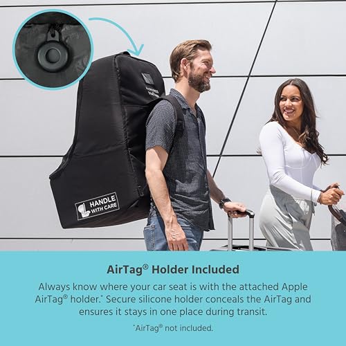 J.L. Childress Padded Backpack Car Seat Bag - Travel Bag for Airplane, Fits Most Baby & Infant Car Seats, Boosters, & Carriers, Accessories for Gate or Baggage Check, AirTag Compatible - Deluxe, Black