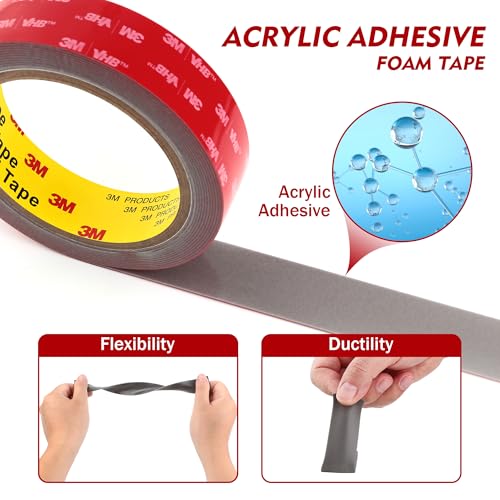 Double Sided Tape 0.75" x 15.4Ft 2 Pack, Made of 3M Heavy Duty Mounting Tape, 5608 VHB Foam Tape Waterproof for Indoor Outdoor Home Office Car Decor