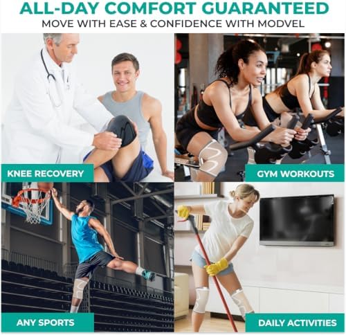 Modvel Compression Knee Brace for Women & Men - 2 Pack Knee Brace for Women Running Knee Pain, Knee Support Compression Sleeve, Workout Sports Knee Braces for Meniscus Tear ACL & Arthritis Pain Relief