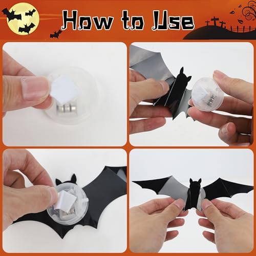 DR.DUDU 36 Pack Halloween Bats Wall Decor – Lighted 3D Bat Stickers Assorted Size for Halloween Party, Bedroom Window Decorations, Indoor and Outdoor Home Decals
