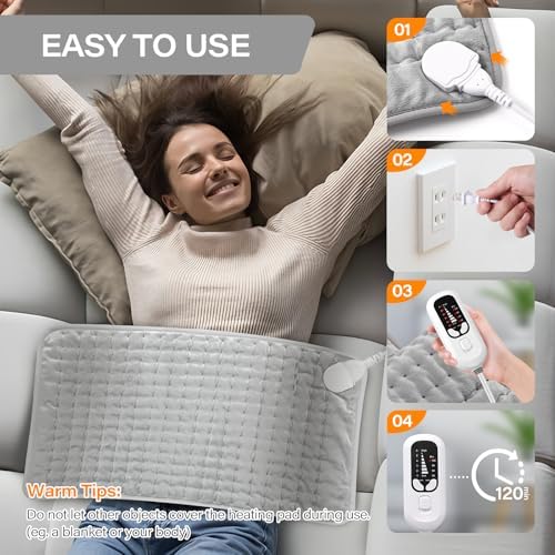 Heating Pad,Electric Heating Pads for Back,Abdomen,Neck,Moist Heated Pad for Shoulder,Knee,Dry&Moist Heat & Auto Shut Off,Hot Pad for Legs and Arms(Silver Gray, 12''×24'')