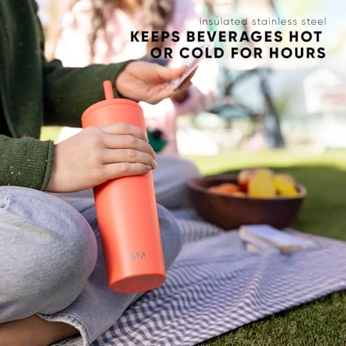 Simple Modern Insulated Tumbler with Lid and Straw | Iced Coffee Cup Reusable Stainless Steel Water Bottle Travel Mug | Gifts for Women Men Her Him | Classic Collection | 24oz | Midnight Black