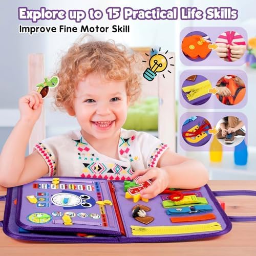 Toddler Busy Board - Montessori Toys for Toddler Girl Birthday Gift - Busy Book for Toddlers 3-5, Montessori Educational Learning Sensory Travel Activities Toys for Kids Ages 3-5