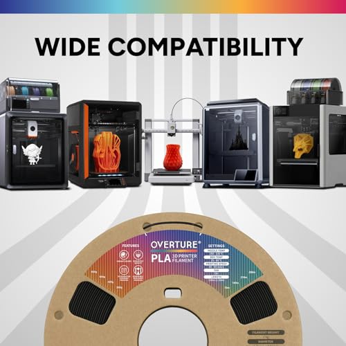 OVERTURE PLA Filament 1.75mm PLA 3D Printer Filament, 2kg Cardboard Spool (4.4lbs), Dimensional Accuracy +/- 0.02mm, Fit Most FDM Printer (Black 2-Pack)