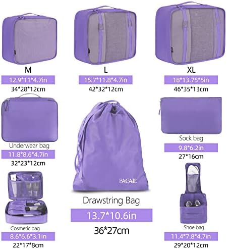 BAGAIL 8 Set Packing Cubes Luggage Packing Organizers for Travel Accessories-Light Purple