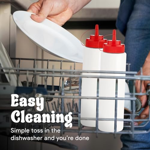 Norcalway 16 oz Condiment Squeeze Bottles for Sauces - Leak Proof - 6 Pack