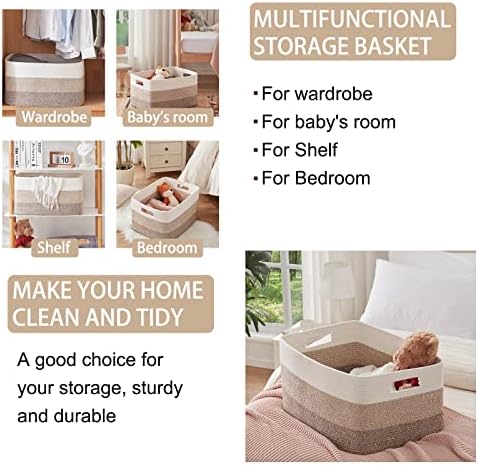OIAHOMY Large Blanket Basket, 22”x17”x12” Rectangle Woven Baskets, Nursery Blanket Storage Living Room, Toy Storage With Handle, Large Baskets for Organizing-Gradient Yellow