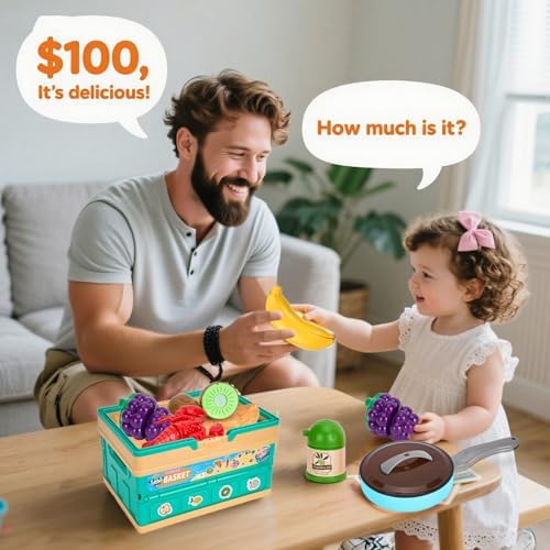 80Pcs Kitchen Playset, Toddler Pretend Cooking with Pots, Pans, Cookware, Food, Picnic Blanket, Fruits, Veges, Shopping Storage Basket, Dessert, Learning Gift for Girls Boys (Turquoise)