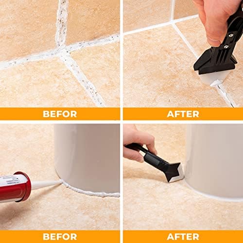 Saker Silicone Caulking Tools-3 in 1 Sealant Finishing Tool Grout Remove Scraper Caulk Remover Glass Glue Angle Scraper for Bathroom,Kitchen,Floor,Window,Sink Joint,Frames Seal (Black Blue)