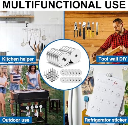 LOVIMAG 12 Pack Cabinet Magnets, Neodymium Cup with Countersunk Hole, 30lbs Strong Rare Earth for Doors, Holding Tools, Lifting, Hanging - 0.78 * 0.2 inch