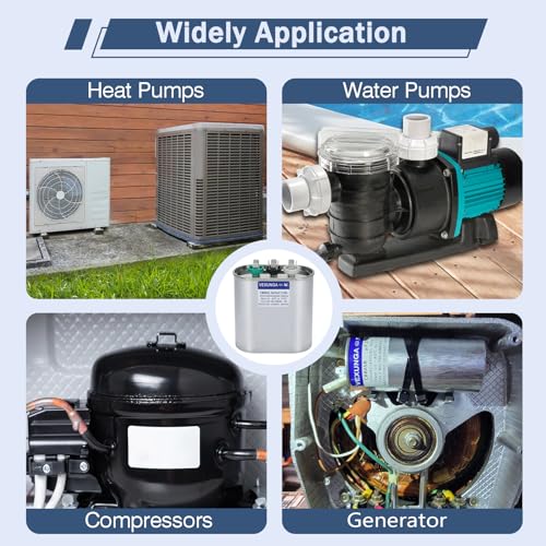 50/5 uF 50+5 MFD 370V 440V 450V Oval Dual Run Start AC Capacitor 50 5 uF 370 440 450 Volt VAC CBB65 Air Conditioner Capacitors for AC Unit Fan Motor Start or Condenser Straight Cool