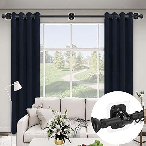 10PCS Self Adhesive Curtain Rod Holders No Drill Curtain Rods Brackets No Drilling Nail Free Adjustable Curtain Rod Hooks Curtain Hangers for Bathroom Kitchen Home Bathroom Hotel(Black)