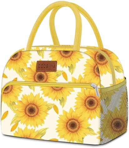 Coobiiya Lunch Bag Women, Lunch Box for Women Adult Men, Small Leakproof Cute Lunch Tote Large Capacity Reusable Insulated Cooler Lunch Container for Work/Office/Picnic/Travel-Sun Flower