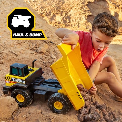 Tonka Steel Classics Mighty Dump Truck - Made with Steel & Sturdy Plastic, Yellow Toy Construction Truck, Boys and Girls, Kids, Toddlers, Ages 3+
