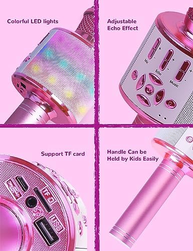 Amazmic Toys for Girls, Kids Karaoke Microphone Toddler Microphone for Kids with Lights, Birthday Gift for Girls, Boys Toy Age 3 4 5 6 7 8+(Light Pink)