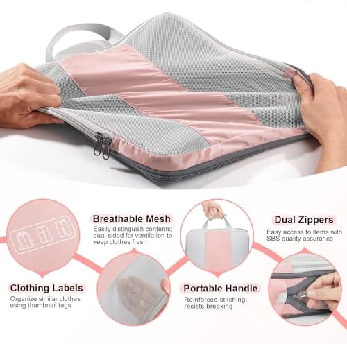10 Set Compression Packing Cubes for Travel Essentials Women Mom,Compressible Expandable Packing Cubes for Suitcase,OlarHike Luggage Organizer Bags for Travel,Handy Helper for Organizing Clothes(Pink)
