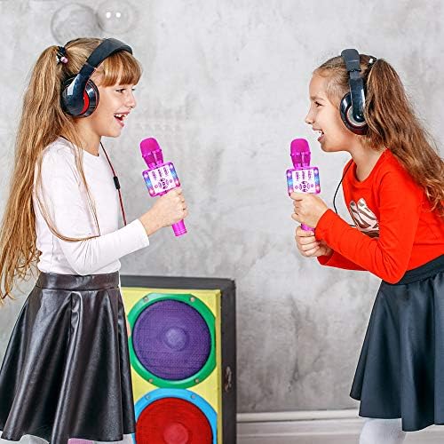 Amazmic Kids Karaoke Microphone Machine Toy Bluetooth Microphone Portable Wireless Karaoke Machine Handheld with LED Lights, Gift for Children Adults Birthday Party, Home KTV(Purple)