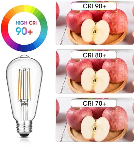 Vintage LED Edison Bulbs 6W, Equivalent 60W Incandescent, Warm White 2700K, ST58 Antique LED Filament Bulbs with 90+ CRI, E26 Medium Base,Dimmable, Clear Glass, Pack of 6