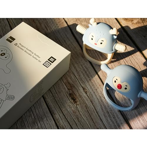 Smily Mia 2 Packs Baby Teething Toy for 0-6 6-12 Months, Food Grade Silicone Teething Mitten, Anti Dropping Wrist Hand Teethers Baby Chew Toys for Sucking&Chewing, BPA Free, Light Blue