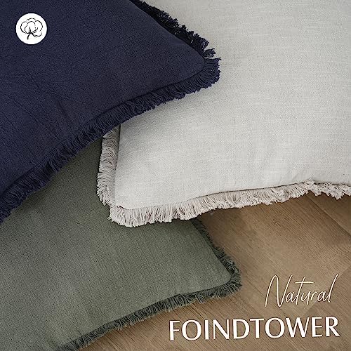 Foindtower Set of 2 Decorative Linen Fringe Throw Pillow Covers Cozy Boho Farmhouse Cushion Cover with Tassels Soft Accent Pillowcase for Couch Sofa Bed Living Room Home Decor,18×18 Inch,Olive Green
