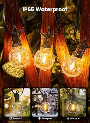 Brightown Outdoor String Lights, 50FT 25 G40 Bulbs Shatterproof Patio Lights, IP65 Waterproof Dimmable Hanging Connectable Globe LED Outdoor Lights for Backyard, Bistro, Porch, Deck, Balcony