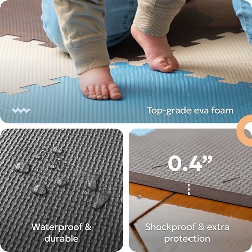 MioTetto Foam Floor Tiles for Kids - Non-Toxic Comfortable Baby Play Mat and Interlocking Foam Tiles, Fits with 74x74 Playpen Mat for Crawling & Development, Soft Play Mat for Babies 6-12 Months