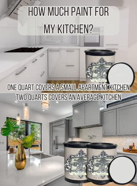 ALL-IN-ONE Paint, Durable cabinet and furniture paint. Built in primer and top coat, no sanding needed. Includes our 30 featured color card - Cashmere (true white), Quart