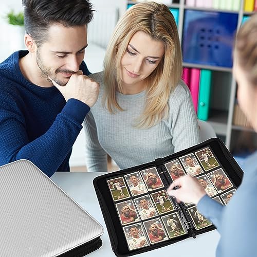 9 Pocket Card Binder, Premium Zip Trading Card Binder, 720 Double Sided Pocket PU Card Collection Binder, Collector Card Album, Card Folder for MTG, TCG, Sports Cards, Game Cards (Silver)