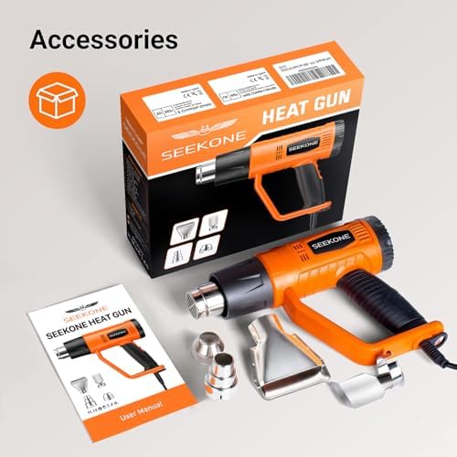 SEEKONE Heat Gun 1800W Heavy Duty Fast Heat Hot Air Gun Kit with 752℉&1112℉(400℃-600℃) Dual-Temperature Settings and 4 Nozzles with Overheat Protection for Crafts, Shrinking PVC, Stripping Paint