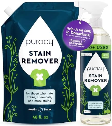 Puracy Stain Remover Cleaning Spray - Enzyme-Powered Stain Removal Spray As Seen on TikTok, Natural Travel Spot Remover for Clothes (Unscented, 48 fl oz + 16 fl oz)