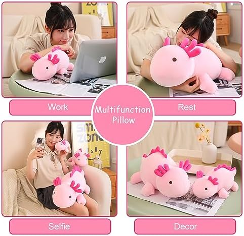 SQEQE Weighted Axolotl Plush Toy, Pink Axolotl Stuffed Animals Cute Plush Pillow, Cute Weighted Stuffed Animals Gifts for Girls & Boys Pink 13.8 Inch, 1.6 Lbs
