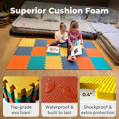 MioTetto Foam Floor Tiles for Kids - Non-Toxic Comfortable Baby Play Mat and Interlocking Foam Tiles, Fits with 50x50 Playpen Mat for Crawling & Development, Soft Play Mat for Babies 6-12 Months
