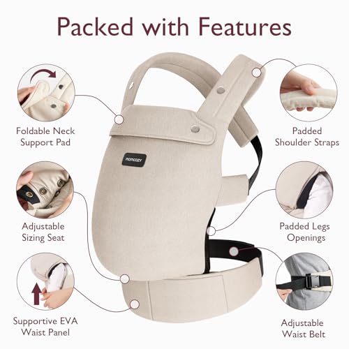 Momcozy Baby Carrier - Ergonomic, Cozy and Lightweight Carrier for 3-24 Months, Effortless to Put On, Ideal for Hands-Free Parenting, Enhanced Lumbar Support, Purehug for Infant to Toddler, Khaki