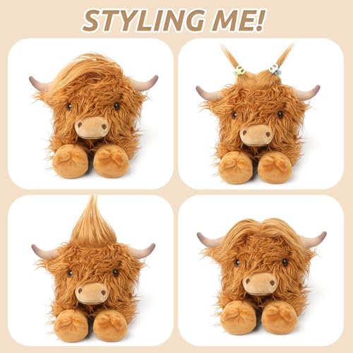 2Pcs Highland Cow Stuffed Animals, Microwavable Stuffed Animal Adorable Fluffy Highland Cow Plush for Warmth, Heatable Coolable Lavender Scent Toy, Cute Soft Plushies Gift for Kids Boys Girls & Adults