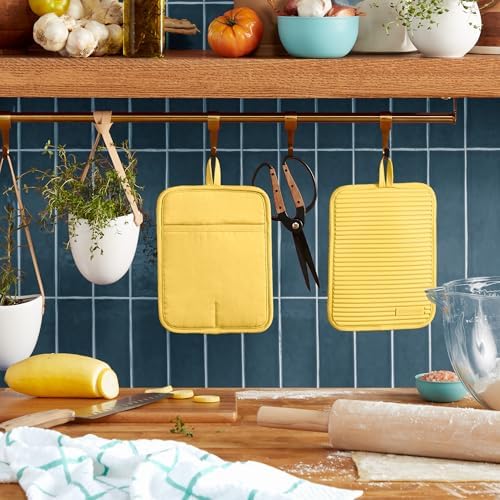 KITCHENAID Ribbed Soft Silicone Pot Holder 2-Pack Set, 2025 Color of The Year, Butter Yellow, 7"x9"