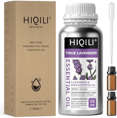 HIQILI 16 Ounces Lavender Essential Oil Pure, 100% Natural for Aromatherapy Diffuser, Skin Care, Hair, Includes Premium Glass Dropper-16 Fl Oz