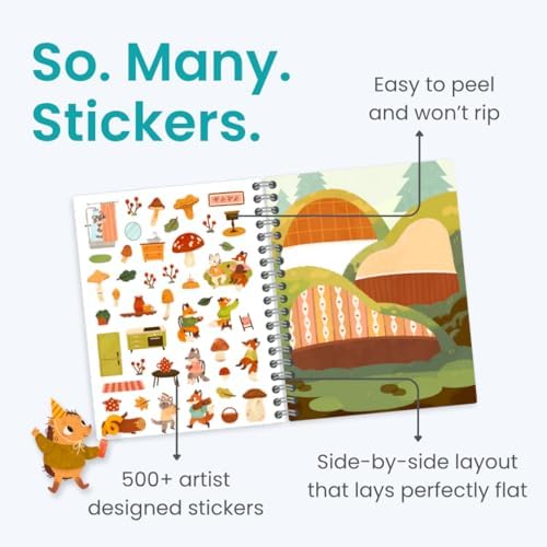 Cozy Homes of Furry Friends Sticker + Coloring Book (500+ Calendar Stickers for Kids & 12 Coloring Pages) Side by Side Activity Book, Fun Sticker Books, Boys & Girls Ages 2-4 4-8, 8-10