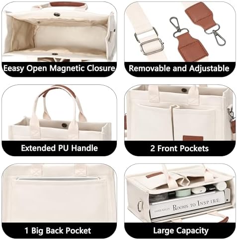 Tote Bag for Women With Compartments,Large Canvas Tote Women's Purse Crossbody Bags Work Laptop Book Bag Satchels Handbags
