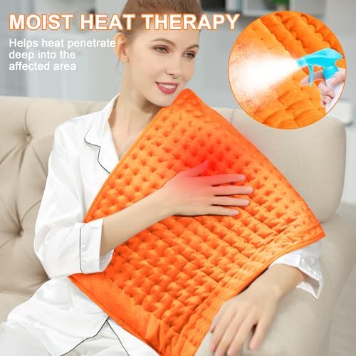 Heating Pad-Electric Heating Pads for Back,Neck,Abdomen,Moist Heated Pad for Shoulder,Knee,Hot Pad for Arms and Legs,Dry&Moist Heat & Auto Shut Off(Orange, 33''×17'')