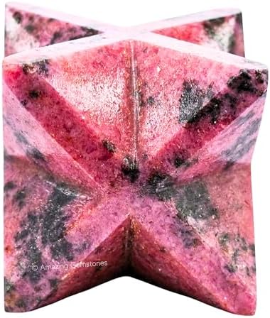 Amazing Gemstone Rhodonite Merkaba Crystal - 1.5 Inches Metaphysical Merkaba Star for Meditation - Energetic Tetrahedron Crystal and Healing Stones for Spiritual Growth and Healing (35-40mm)