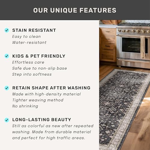 Black Washable Entry Rug, 2x3 Small Rugs for Entryway Kitchen Bathroom Door Mat Indoor Entrance, Non Slip Rubber Backing, Stain & Fade Resistant, Ashen Charcoal Floral Decor