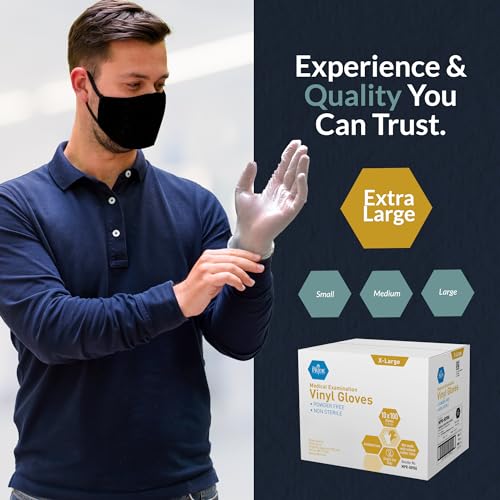 MED PRIDE Clear Vinyl Exam Gloves, Medical Grade Vinyl Disposable Powder-Free Latex-Free, Ambidextrous (X-Large (Pack of 1000) 1000)