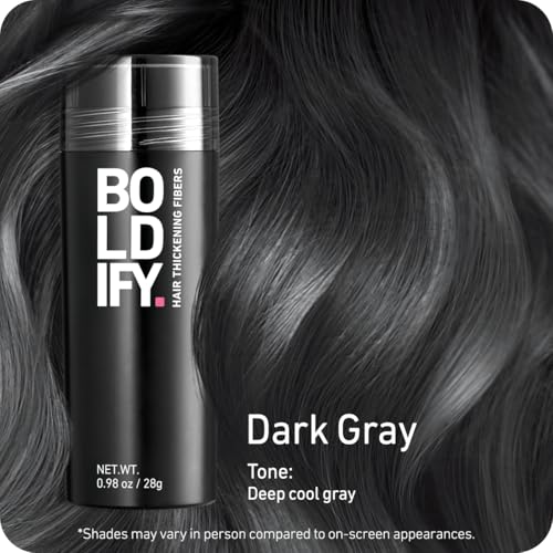 BOLDIFY Hair Fibers (28g) - Fill In Thinning and Fine Hair for an Instantly Fuller, Thicker Look - 14 Shades for Women & Men - Dark Gray