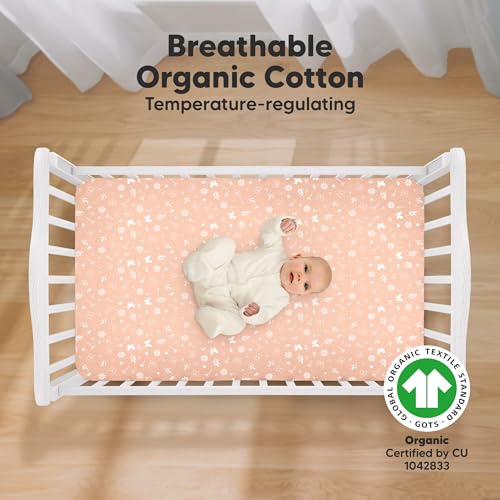 KeaBabies 2-Pack Organic Crib Sheets for Boys, Girls - 52x28 Fitted Crib Mattress Sheet Neutral, Breathable Jersey Cotton Cover for Baby Bed, Toddler Mattress, Soft & Cute Prints (Butterflies)