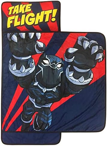 Jay Franco Marvel Super Hero Adventures Panther Leap Nap Mat - Built-in Pillow and Blanket Features Black Pather - Super Soft Microfiber Kids'/Toddler/Children's Bedding, Ages 3-5