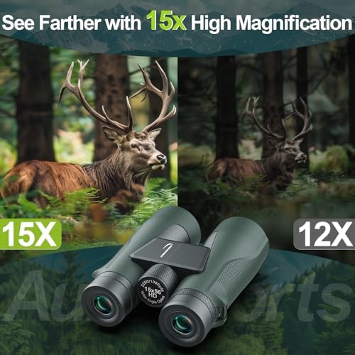 15x56 Binoculars for Adults High Powered - Aurosports HD Large View Binoculars with Clear Low Light Vision - Lightweight Easy Focus Bird Watching Hunting Hiking Cruise Travel - Green