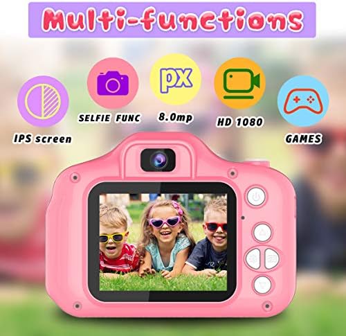 Seckton Upgrade Kids Selfie Camera, Christmas Birthday Gifts for Girls Age 3-9, HD Digital Video Cameras for Toddler, Portable Toy for 3 4 5 6 7 8 Year Old Girl with 32GB SD Card-Pink
