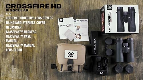 Vortex Optics Crossfire HD 8x42 Binoculars - HD Optical System, Tripod Adaptable, Rubber Armor, Waterproof, Fogproof, Shockproof, Included GlassPak - Unlimited, Unconditional Warranty