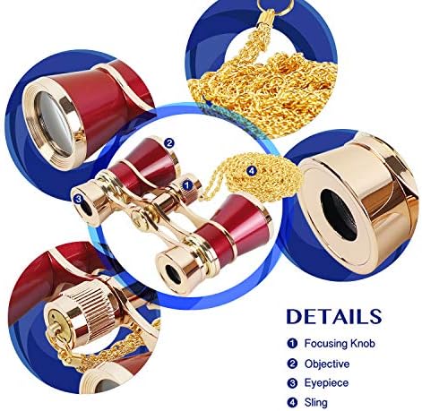 Aomekie Opera Glasses Binoculars 3X25 Theater Glasses Mini Binocular Compact with Chain for Adults Women in Musical Concert(Red)