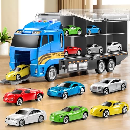 Toddler Boys Toys for 3 4 5 6 Years Old, Truck Vehicle Set with Play Mat, Die-Cast Toy Car Carrier Truck for Kids, Birthday Gifts Toys for 3 4 5 6 7 8+ Year Old Boys